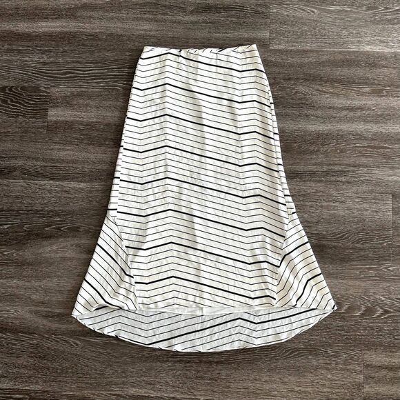 EUC Theory 100% Silk Vivridge Bevel Stripe High-Low Midi Skirt Sz 4 Ivory Black - Picture 10 of 14